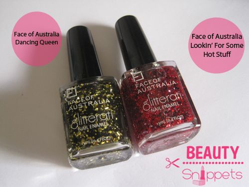 Face of Australia Dancing Queen and Lookin' For Some Hot Stuff Glitterati Nail Enamel $4.95AUD Face of Australia Dancing Queen and Lookin' For Some Hot Stuff Glitterati Nail Enamel $4.95AUD