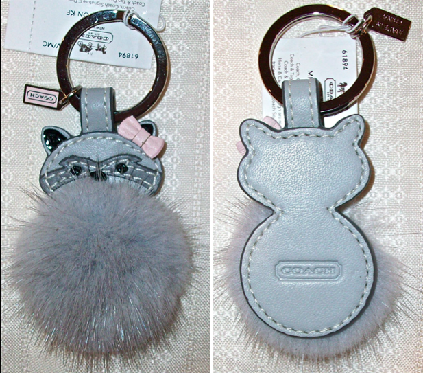 61894 mink leather raccoon key fob front-back