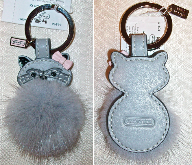 61894 mink leather raccoon key fob front-back