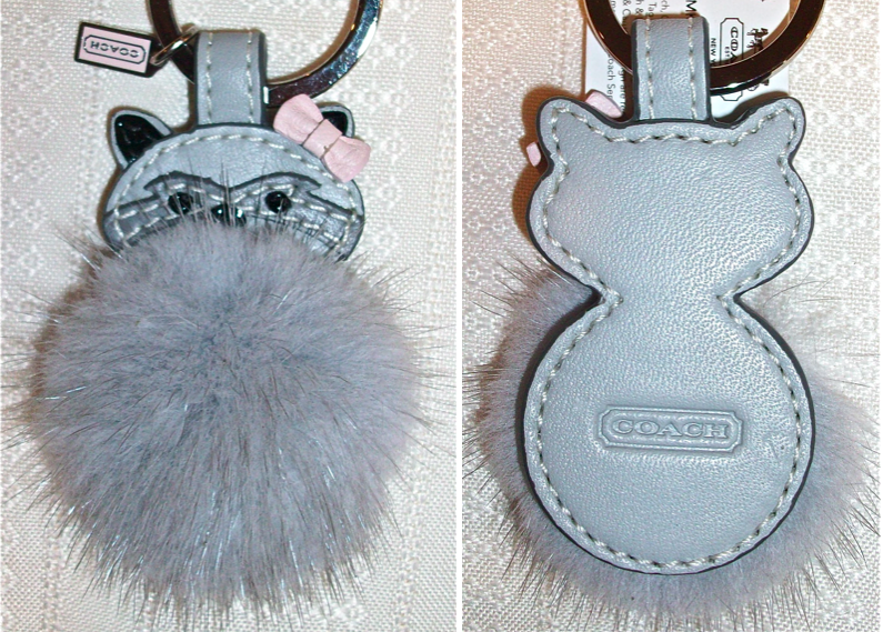 61894 mink leather raccoon key fob front-back