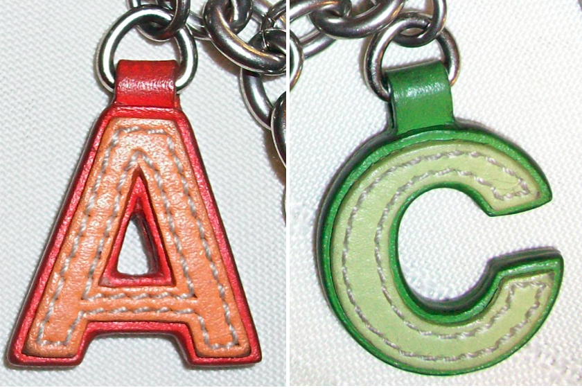 92010 c o a c h leather letter keychain fob a-c