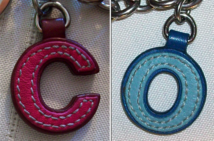 92010 c o a c h leather letter keychain fob c-o