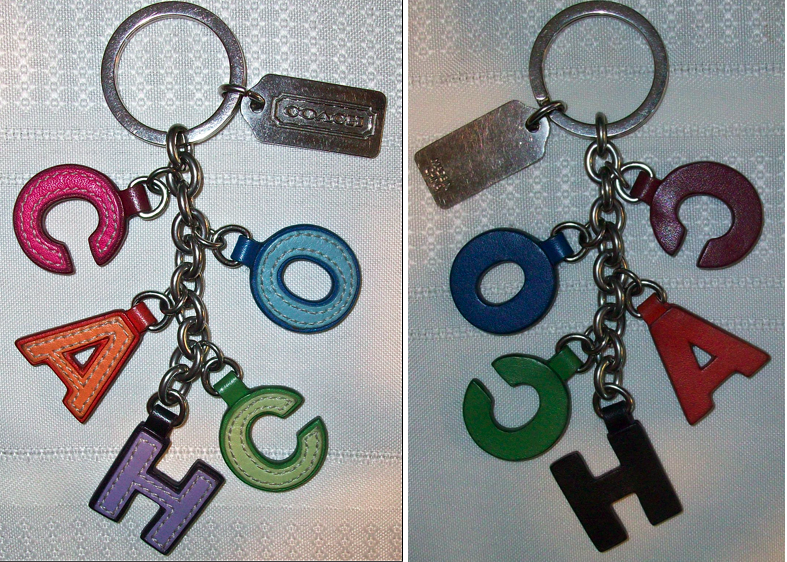 92010 c o a c h leather letter keychain fob front-back