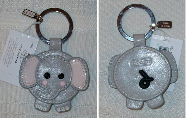 93073 leather elephant keychain key fob front-back