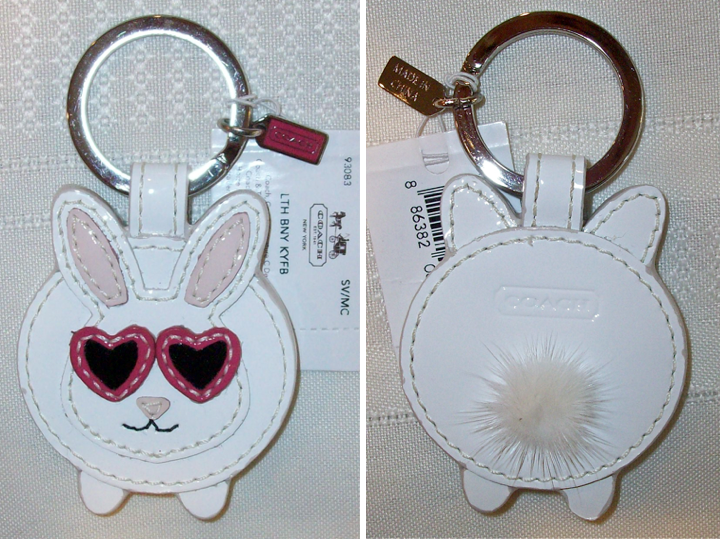 93083 leather bunny keychain key fob 2 pc