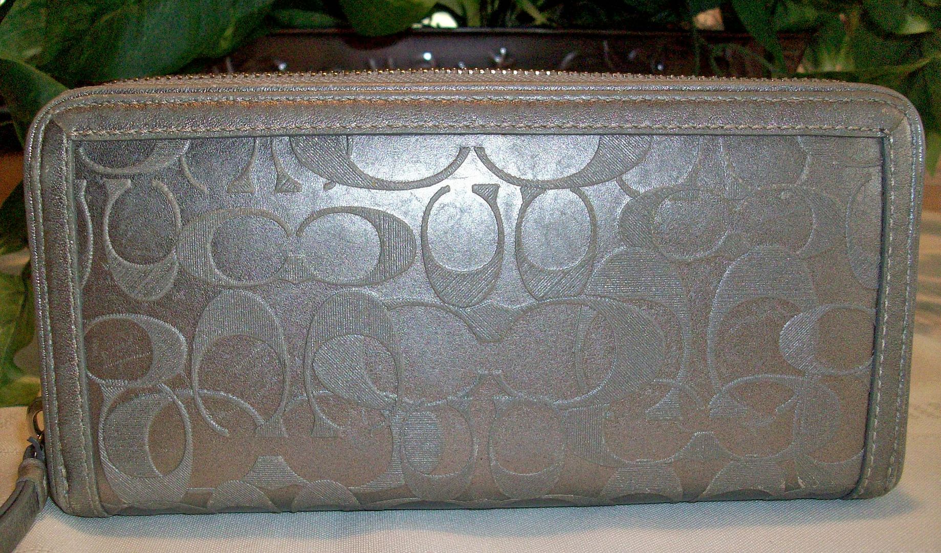 42842 metallic leather embossed zip around wallet gunmetal side 1