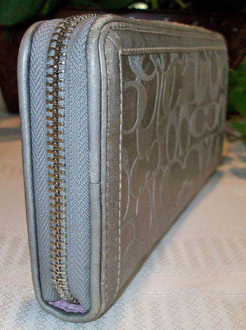 42842 metallic leather embossed zip around wallet gunmetal side