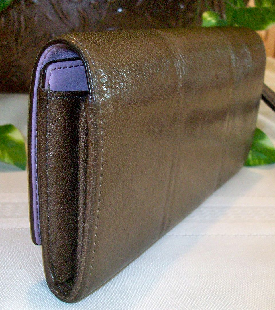 43294 kristin leather slim envelope wallet wristlet brown side