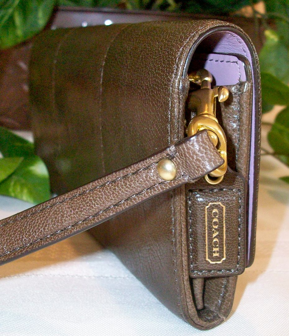 43294 kristin leather slim envelope wallet wristlet brown side