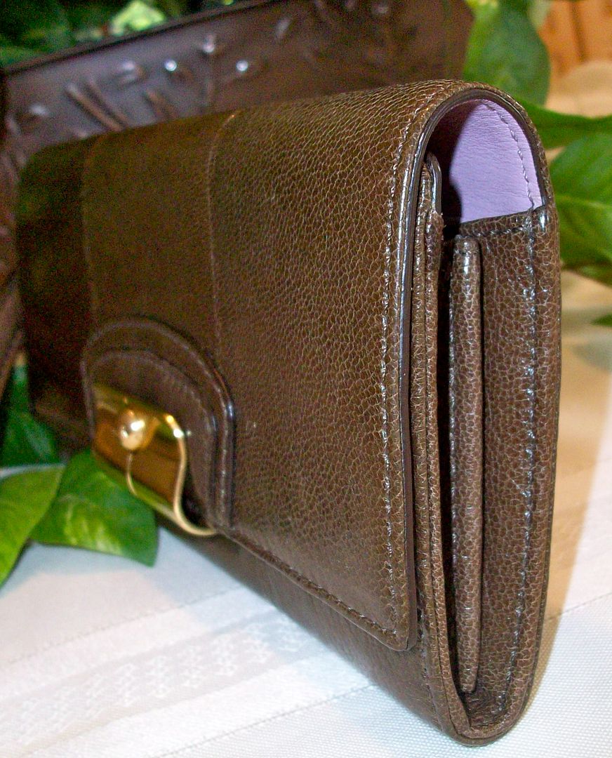 43294 kristin leather slim envelope wallet wristlet brown side