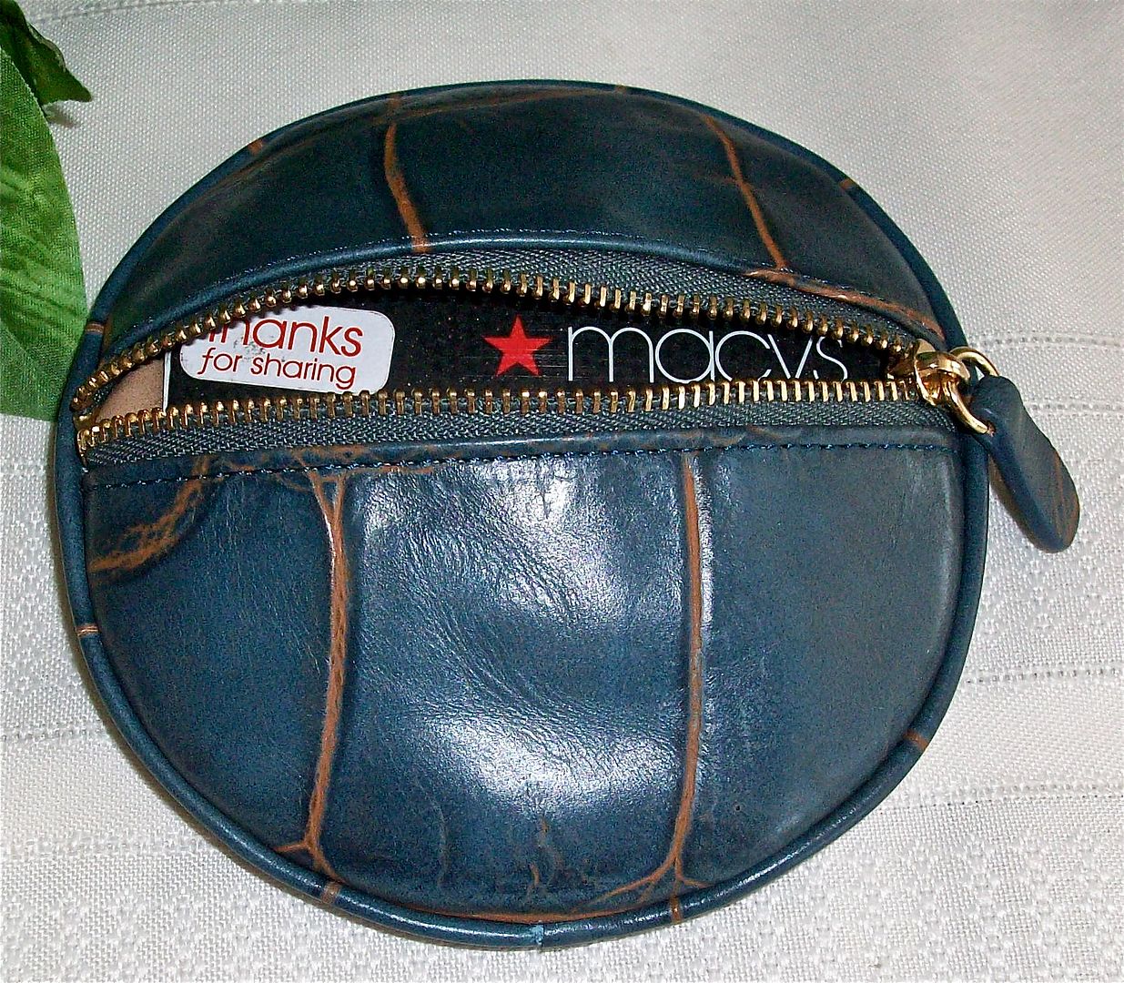 round croc embossed leather zipper coin purse with cards