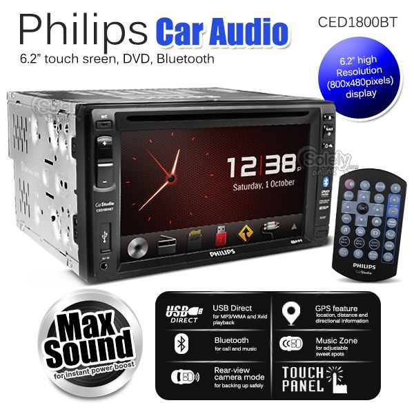 PHILIPS CED1800BT 2DIN 6.2" Screen DVD Car Stereo Player Bluetooth & GPS Sat Nav