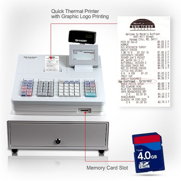 New SHARP XEA207 White Electronic Cash Register Dual Display & Thermal