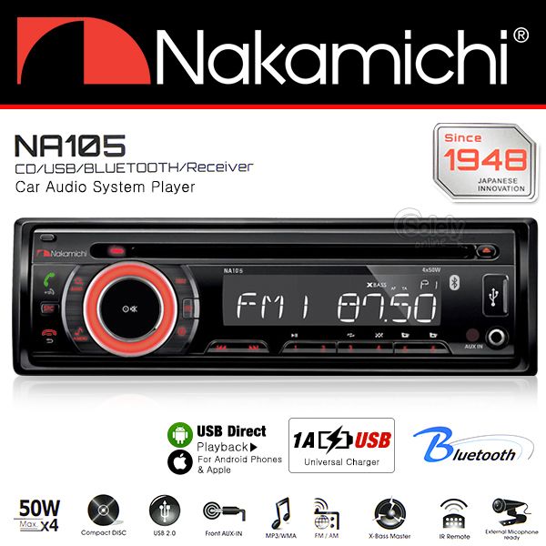 Nakamichi NA105 Car Stereo Player Single DIN Headunit CD MP3 WMA AUX