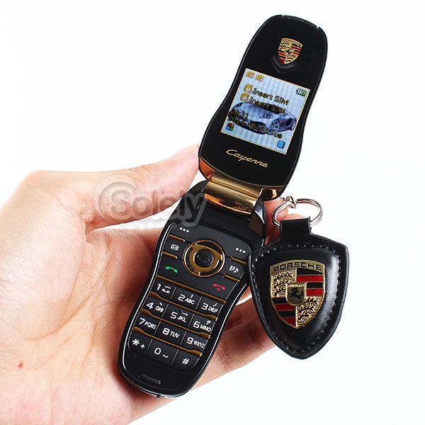 New & Unlocked Black PORSCHE Dual SIM GSM Flip Car Key Fob Mobile Phone