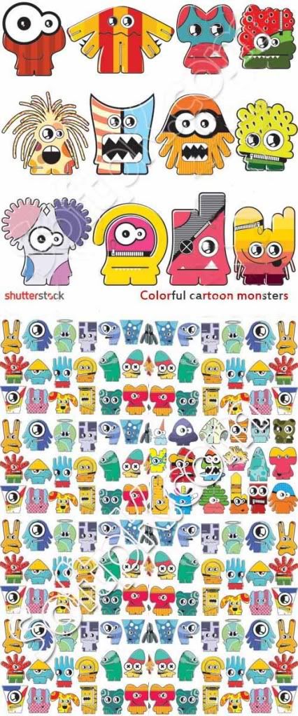 مجموعة الوحوش الكرتونية Colorful cartoon monsters set
