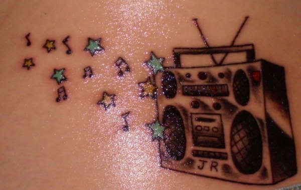 Boombox Music Notes Stars Tattoo