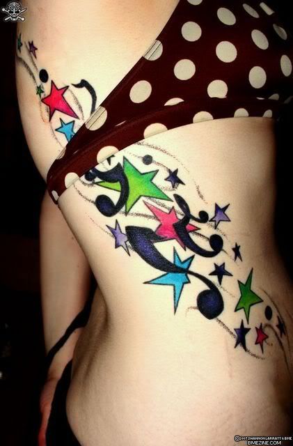 Music Notes & Stars Tattoo