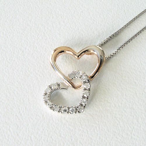 Sterling Silver 14k Gold Vermeil .15 Ct Double Diamond Heart Pendant