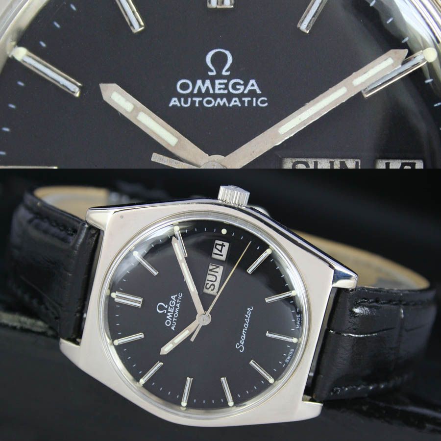 1975 Schwarzes OMEGA Seamaster Automatikaufzug Schnel Day Datum Uhr